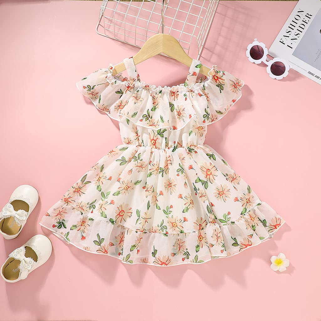 Toddler Baby Girls Summer Dress - Chiffon Princess Floral Sundress with Suspenders & Off-Shoulder Design | Perfect for Beach, Party & Outdoor Play