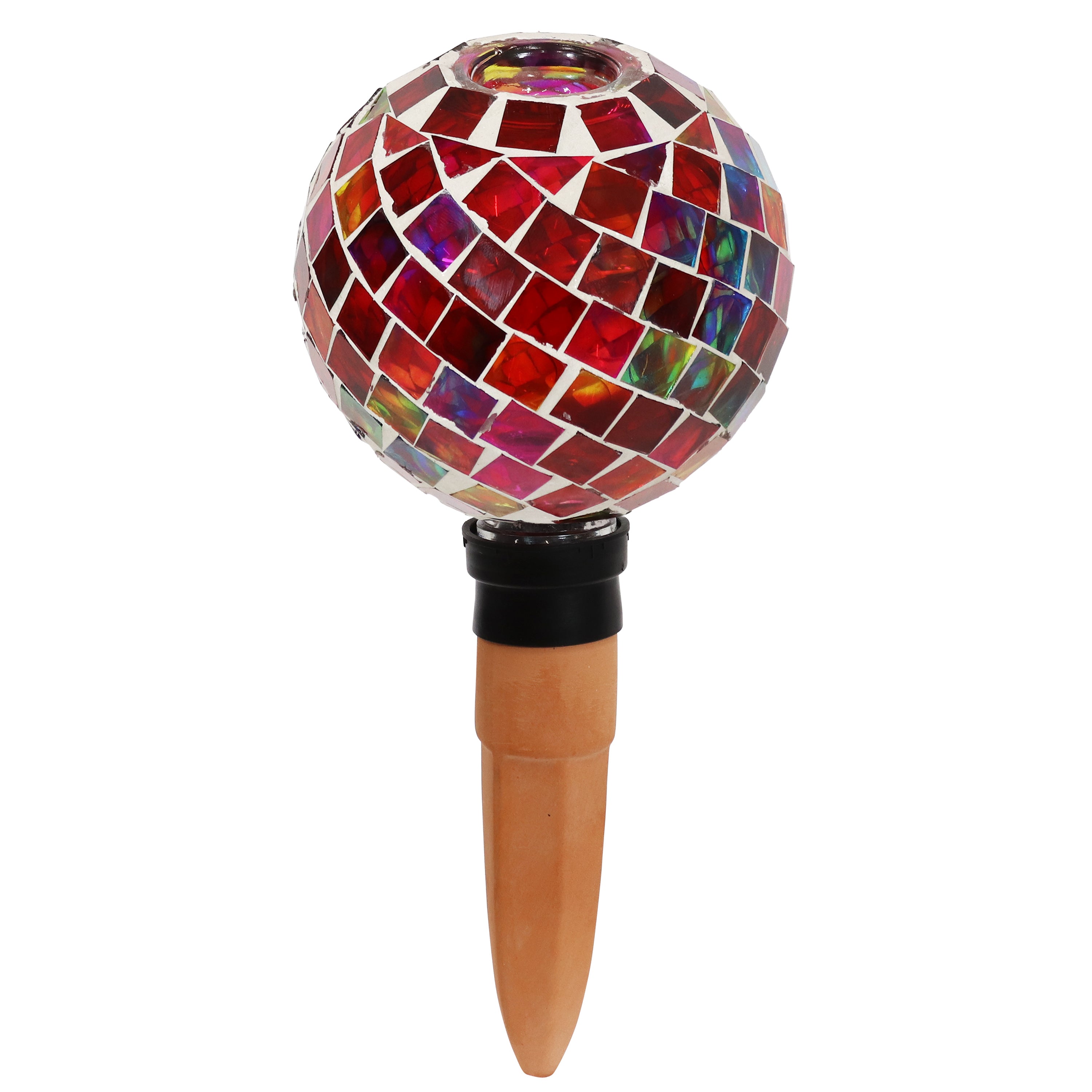 Sunnydaze Decorative Mosaic Glass Plant Watering Globe with Clay Spike - Self-Watering System for Indoor & Outdoor Potted Plants, Flowers, Herbs - Perfect for Vacation Care & Home Garden Decor