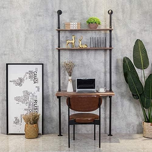 Industrial Style Solid Wood Laptop Desk with Storage Shelves - 16