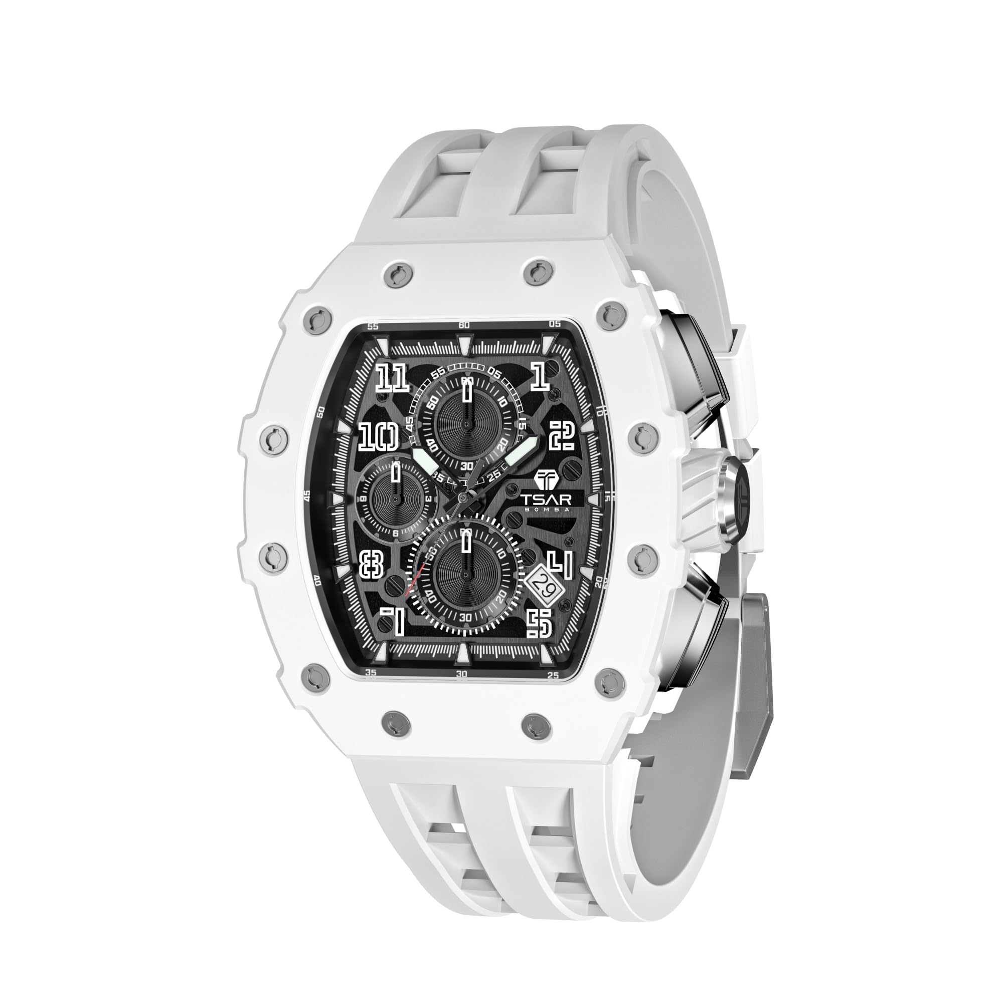 **TSAR BOMBA Luxury Men's Watch - Waterproof 50M Analog Chronograph with Calendar Date - Tonneau Design for Business, Dress & Diving - Large Square Face Wristwatch for Work & Formal Occasions**