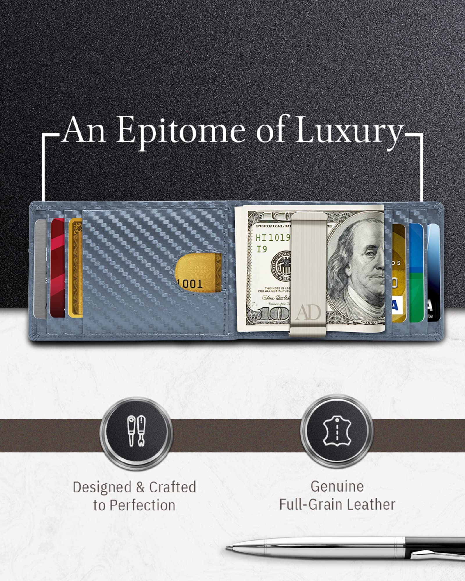 Premium Genuine Leather Men's Wallet with Money Clip - Slim RFID Blocking Bifold Front Pocket Wallet for Credit Cards & Cash | Ideal for Everyday Carry, Travel & Business Use