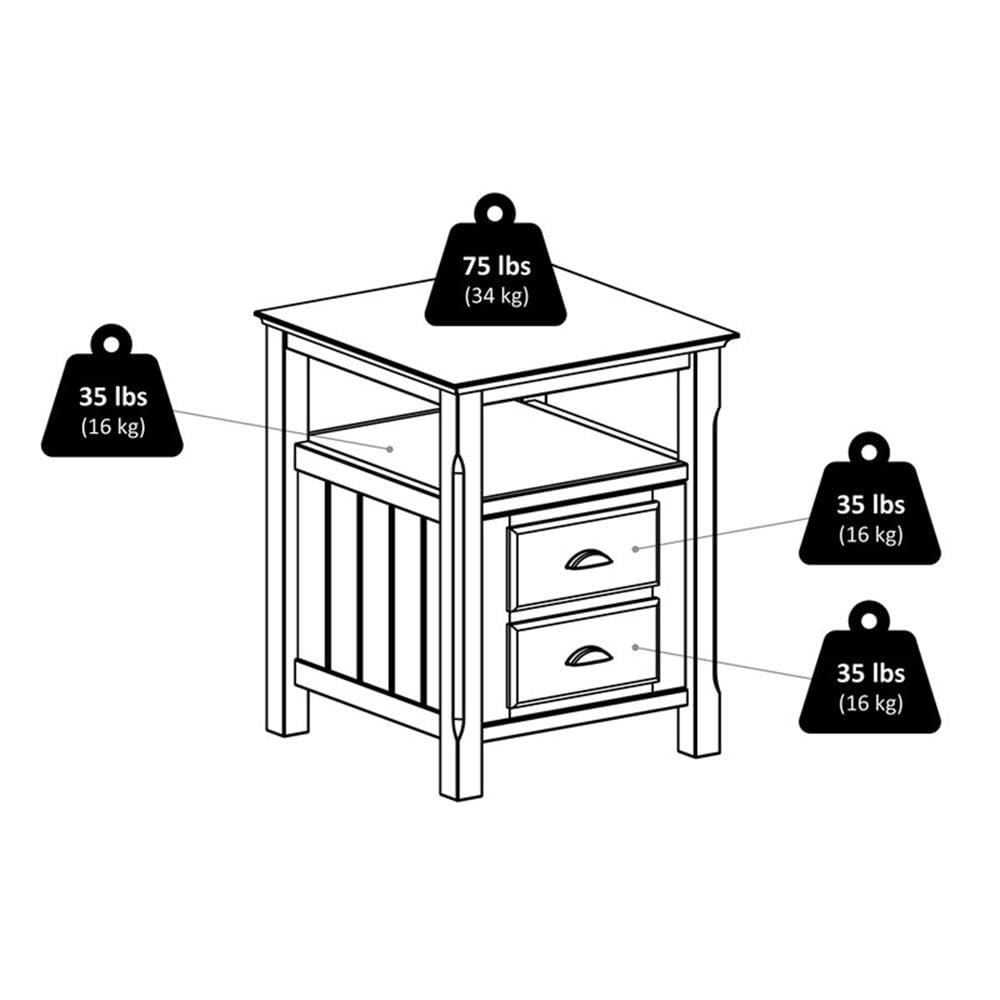 Pemberly Row Transitional Solid Wood Nightstand with 2 Drawers in Black - Stylish Bedside Table for Bedroom Furniture & Home Decor
