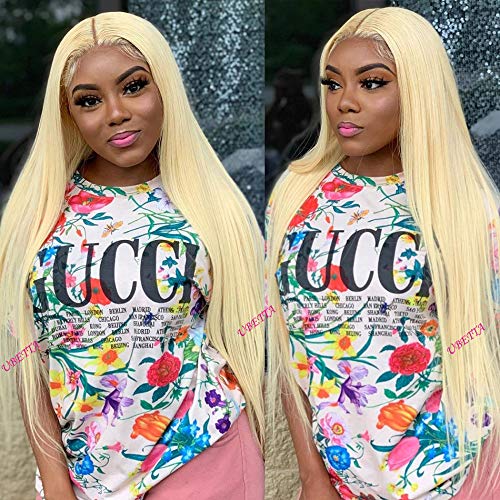 Ubetta 13x6 Brazilian Straight Lace Front Wig - 150% Density Blonde 613 Human Hair with Bleached Knots & Baby Hair | Pre-Plucked Lace Frontal Wig for Black Women (16 Inch) | Perfect for Daily Wear, Cosplay, and Special Occasions