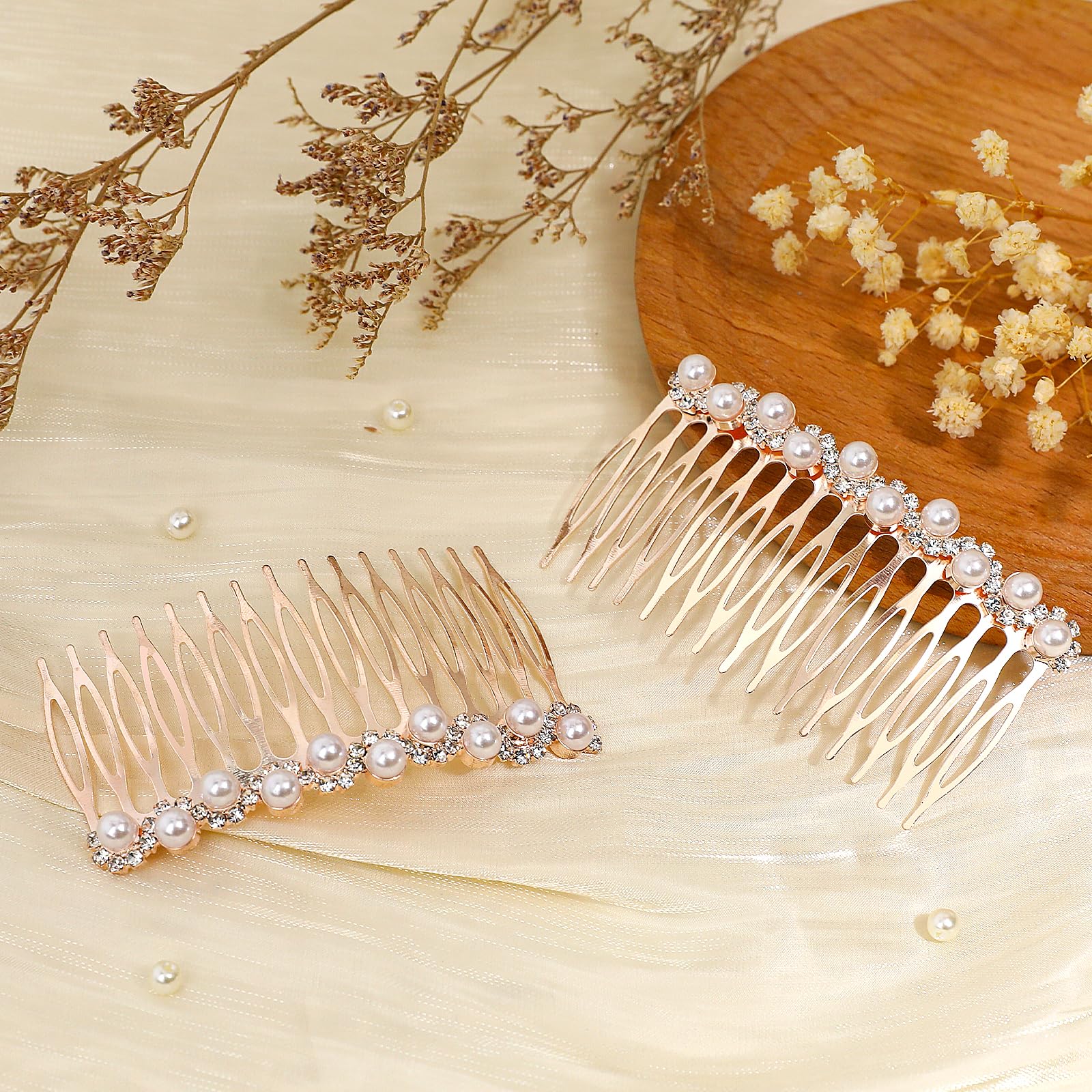 2 Pcs Elegant Pearl, Rhinestone & Crystal Hair Combs - Wedding Bridal Hair Accessories for Women & Girls - Perfect for Bridal Showers, Prom, Pageants & Special Occasions