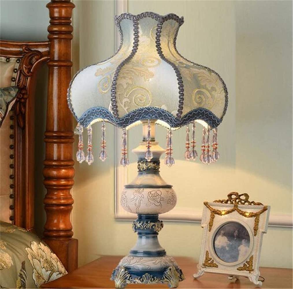 Tiffany European Style Classical Table Lamp - Retro Fabric Bedside Lamp with Princess Style & Creative Spherical Resin Body | Perfect for Bedroom, Living Room, Office & Study Desk Decor