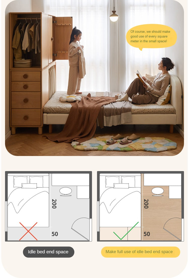 Solid Wood Beech & Rubber Kids Wardrobe - Multi-Functional Storage Cabinet for Bedroom, Nursery, and Playroom Organization