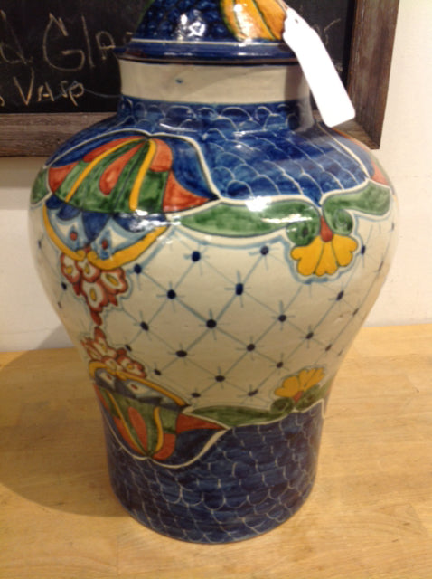 Authentic 19-Inch Hand-Painted Mexican Ceramic Jar with Lid - Perfect for Home Decor, Storage & Gift Giving