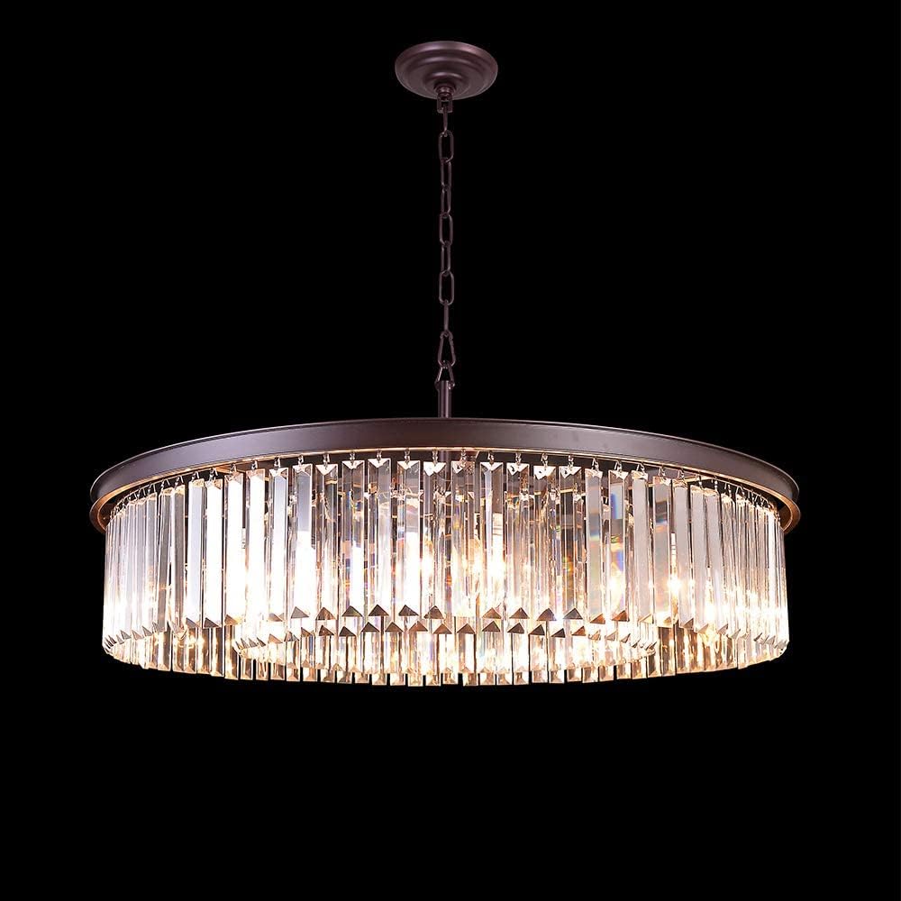 Oil Rubbed Bronze Crystal Chandelier - Modern 8-Light Ceiling Fixture for Dining Room & Living Room | Elegant Pendant Lighting with 33.5