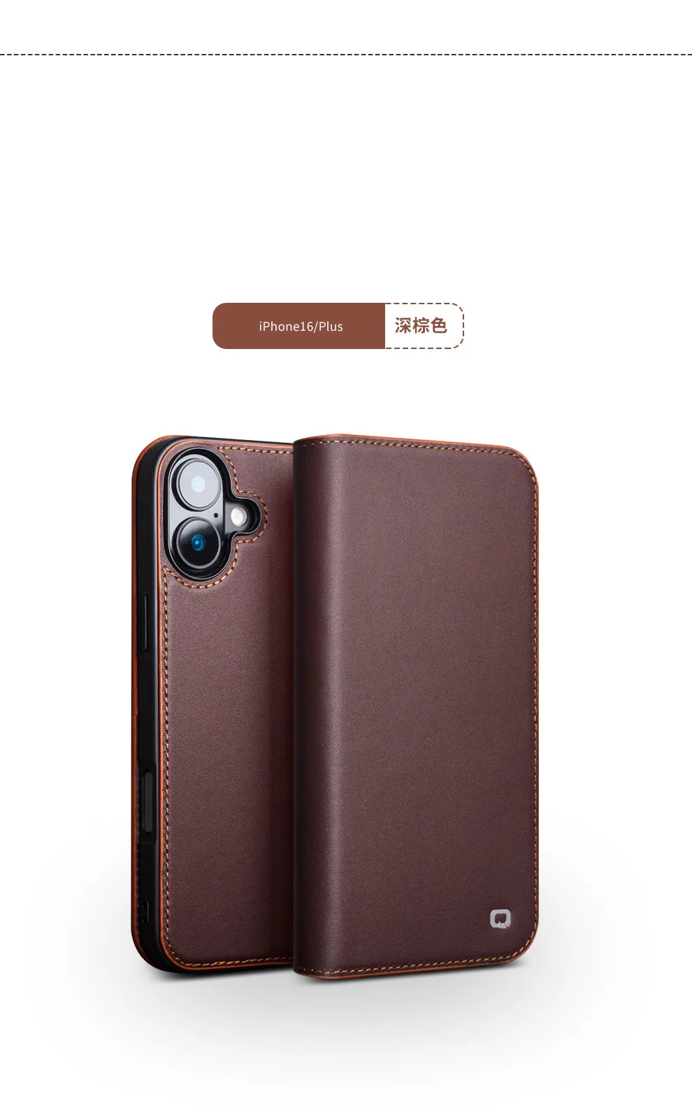 QIALINO Genuine Leather Wallet Case for iPhone 16 Pro - Handmade Premium Leather Phone Cover with Card Slots | Perfect for Everyday Use, Travel & Business (Black/Brown)