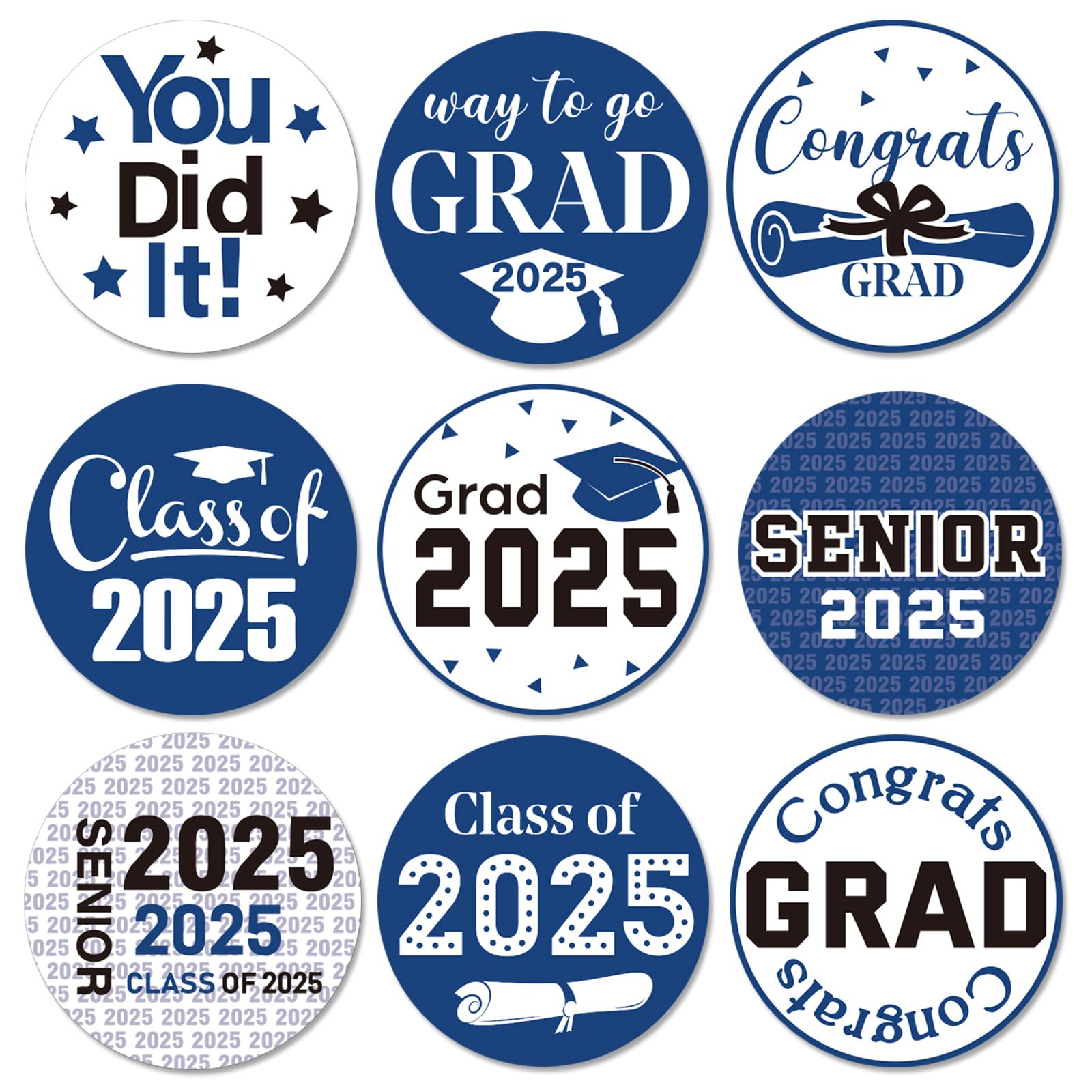 Chinco 504-Piece 2025 Graduation Stickers Set - Congrats Grad Senior Class of 2025 Party Supplies - Candy Labels & Chocolate Stickers for High School, College, Doctorate Graduation Celebrations (Blue) - Perfect for Graduation Party Decorations, Gift Wrapping & Dessert Toppers