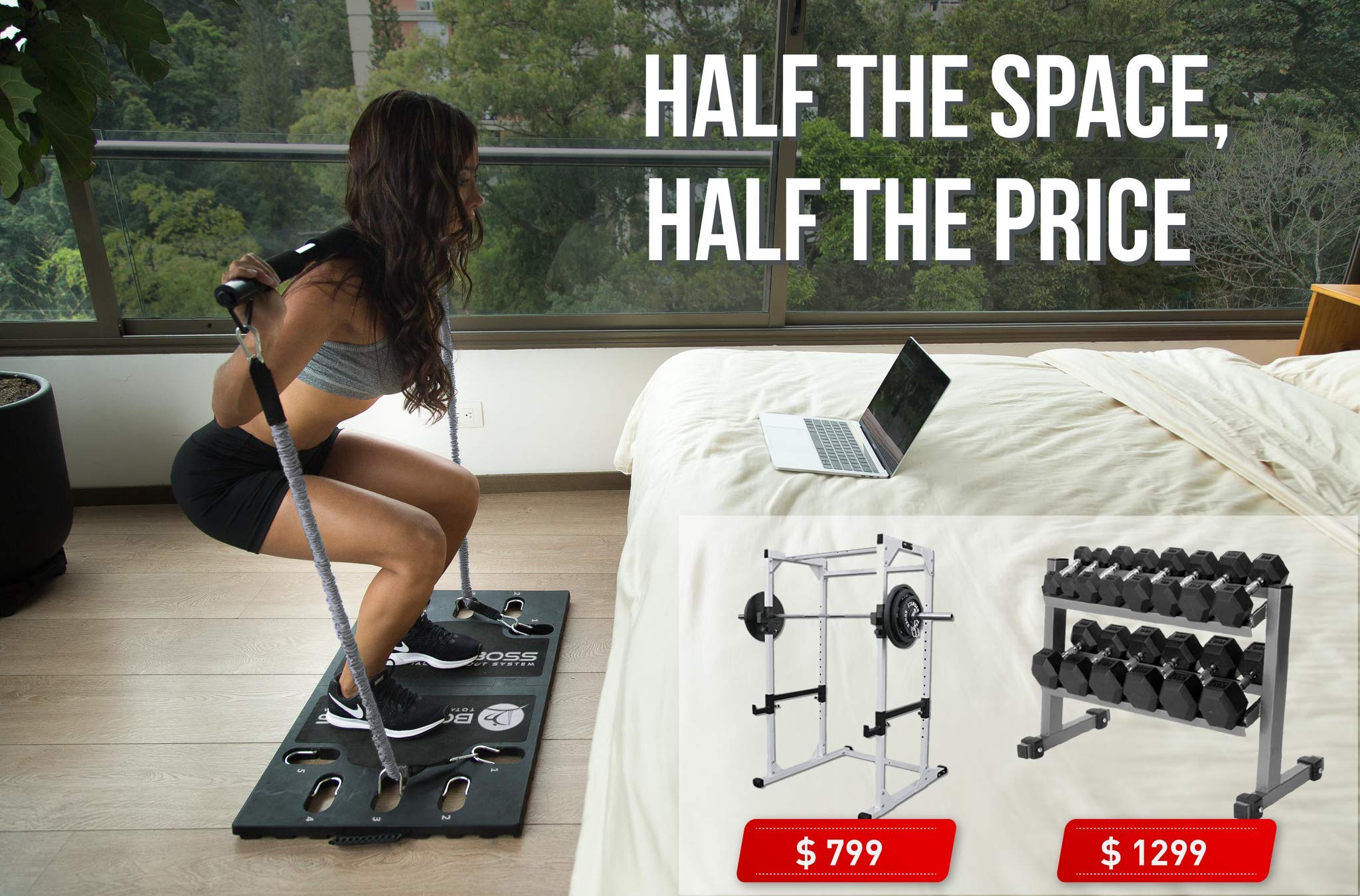 Portable Home Gym 2.0 - Complete Full Body Workout Equipment Set for Strength Training - Grey - Perfect for Small Spaces & Apartment Fitness