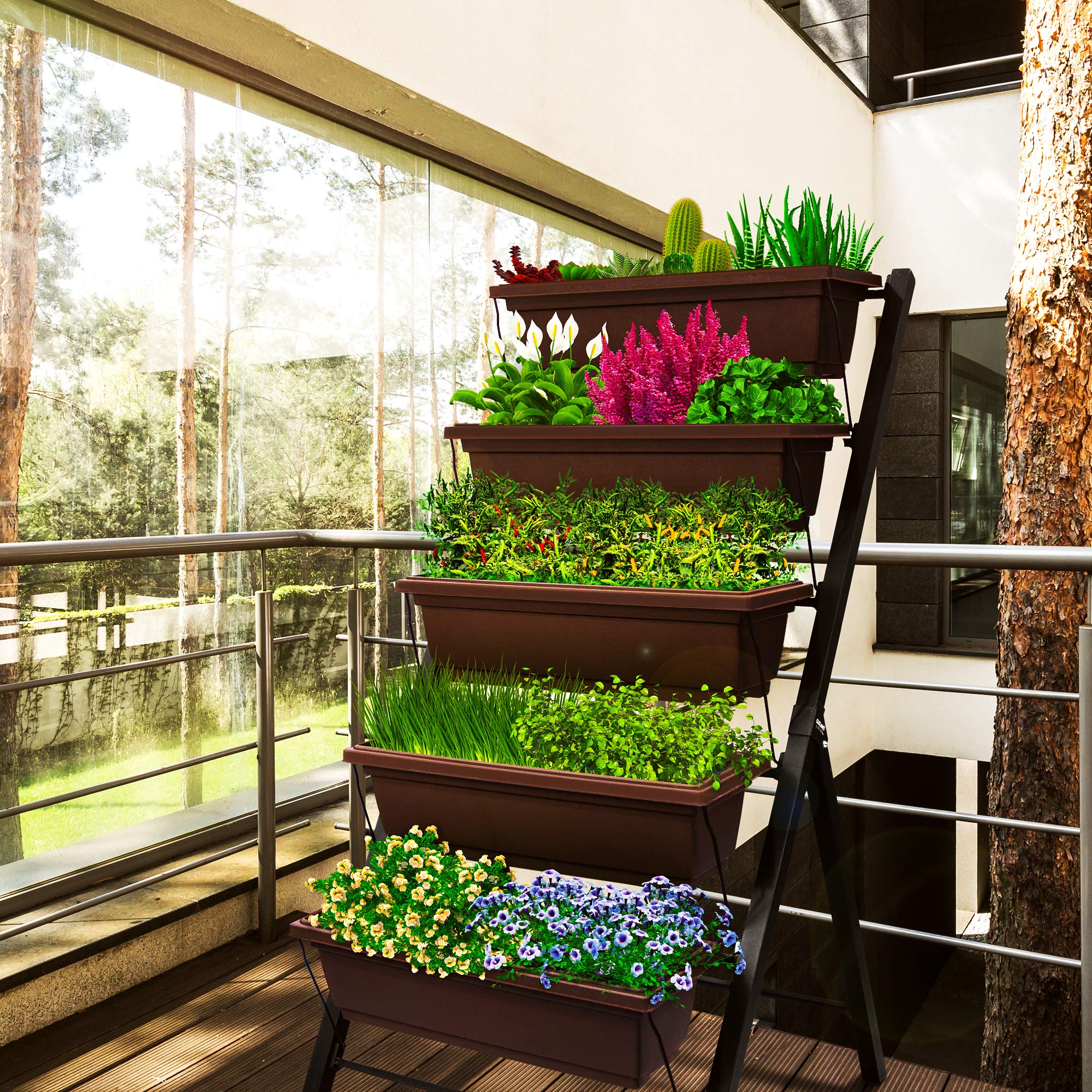 4Ft Vertical Raised Garden Bed - 5 Tier Food Safe Planter Box for Indoor & Outdoor Gardening | Grow Herbs, Vegetables, Flowers on Patio, Balcony, Greenhouse | Perfect for Small Spaces, Urban Gardening & Home Decor