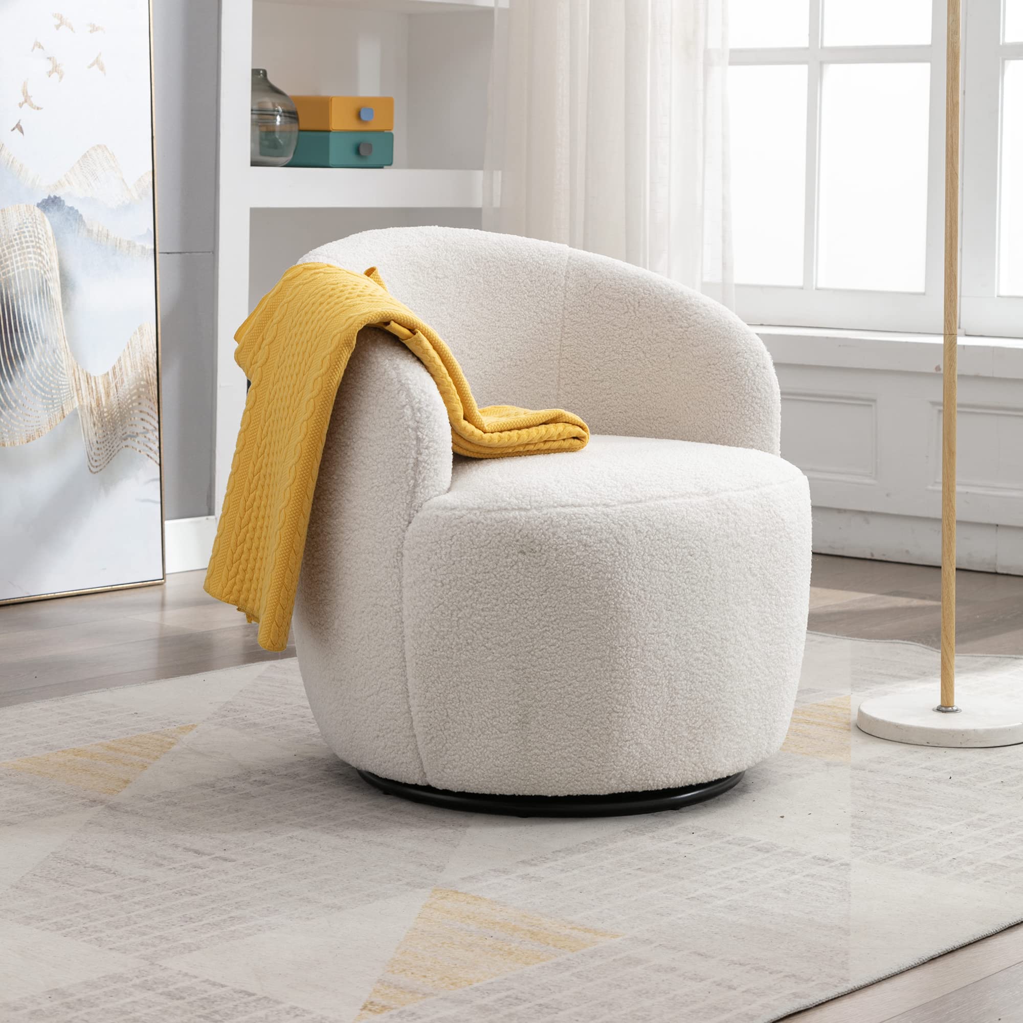 Homtique Small Swivel Barrel Chair - 360 Degree Rotating Comfy Round Club Chair with Boucle Fabric, Accent Armchair for Living Room, Bedroom, Apartment & Hotel Decor (Ivory-Teddy) - Perfect for Reading Nooks, Lounge Areas and Cozy Corners