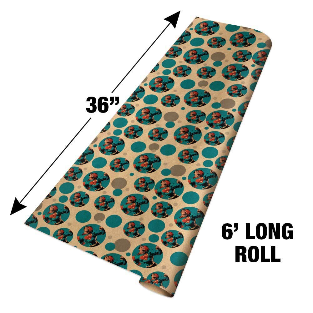 Superman Character Premium Kraft Gift Wrap Roll - Eco-Friendly Wrapping Paper for Birthdays, Holidays & Special Occasions - Perfect for Comic Book Fans & Superhero Lovers