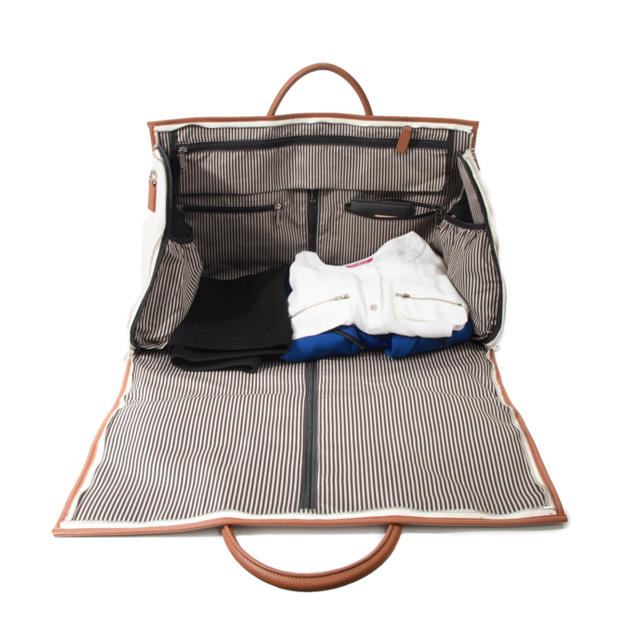 Brown & White Capri 2-in-1 Garment Bag - Travel Suitcase & Wardrobe Organizer for Business Trips & Vacations