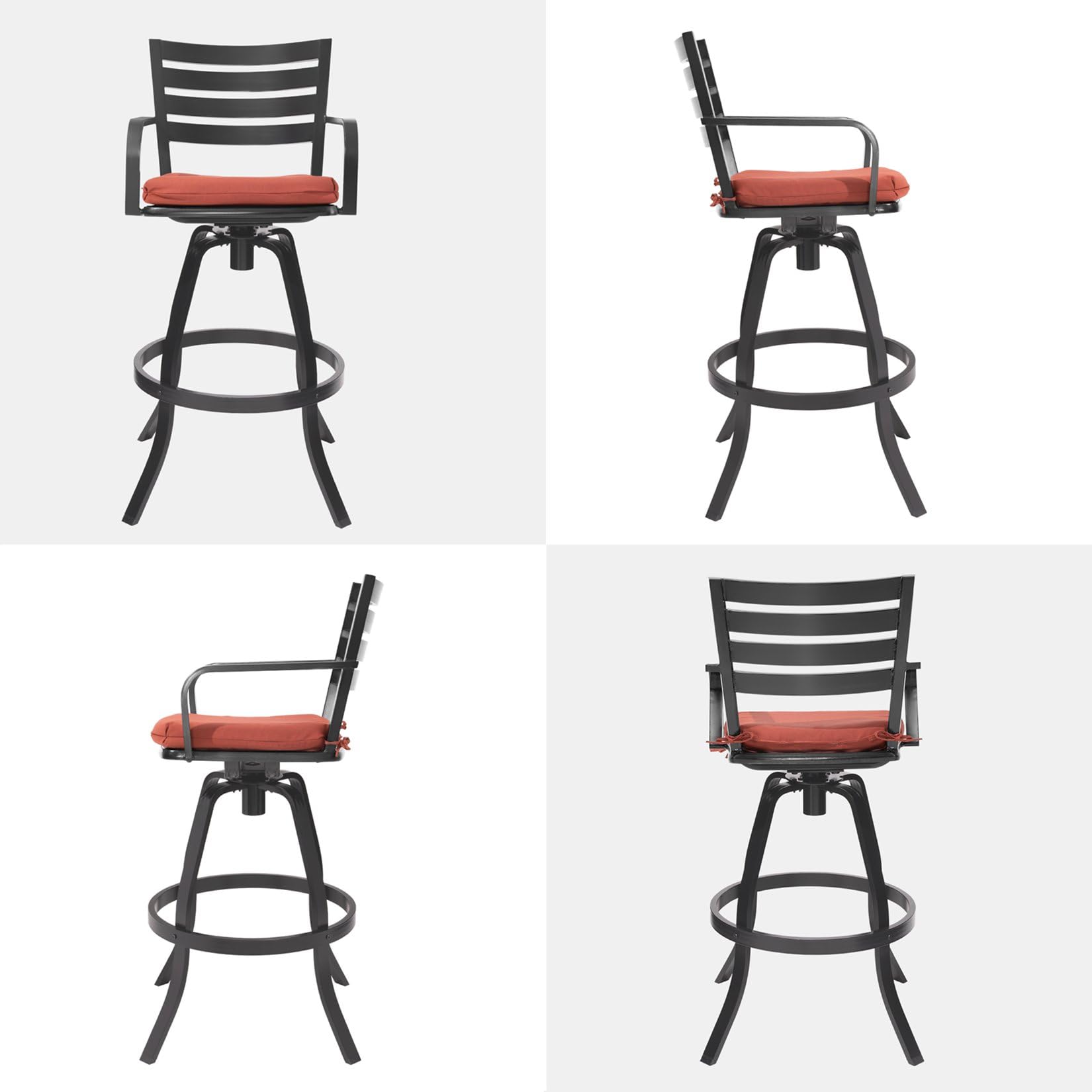 Pellebant Sunbrella Outdoor Bar Stools Set of 4 - 29.53 Inch Height Aluminum Swivel Patio Bar Stools with Footrest & Backrest - Waterproof & UV Resistant for Deck, Lawn, Garden, Poolside (Red) - Perfect for Outdoor Dining, BBQ Parties & Backyard Relaxation