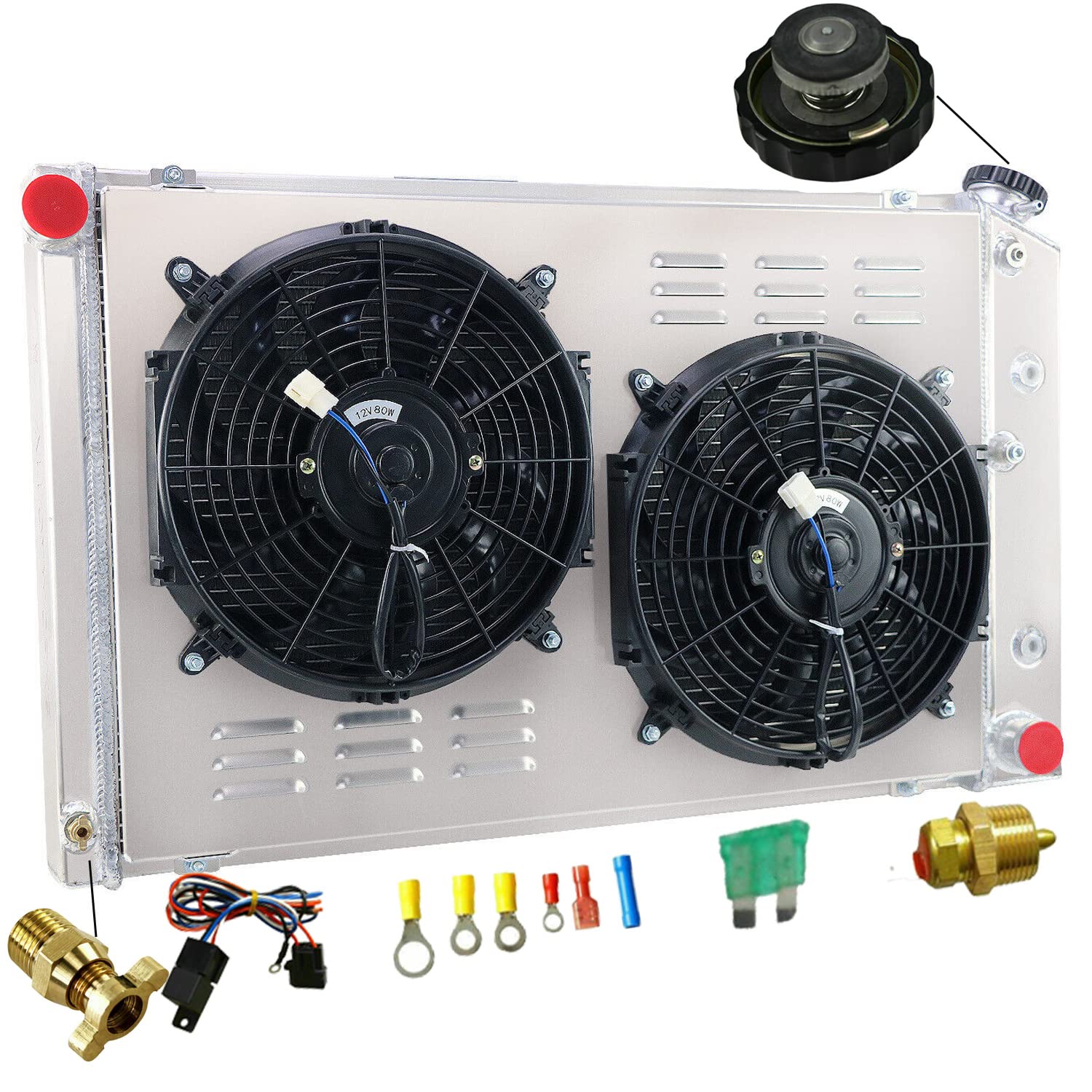 3 Row Aluminum Radiator Shroud Fan for 1970-1981 Chevy Camaro 78-87 Monte Carlo 70-72 Chevelle 78-83 Malibu 75-79 Nova & Buick Skylark - High Performance Cooling Upgrade for Classic Muscle Cars & Hot Rods