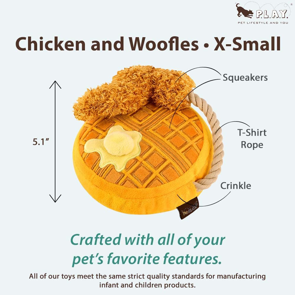 P.L.A.Y. Dog Toy - Soft Plush Chicken and Waffle Chew Toy for Small Dogs | Perfect for Indoor Play, Cuddling & Training