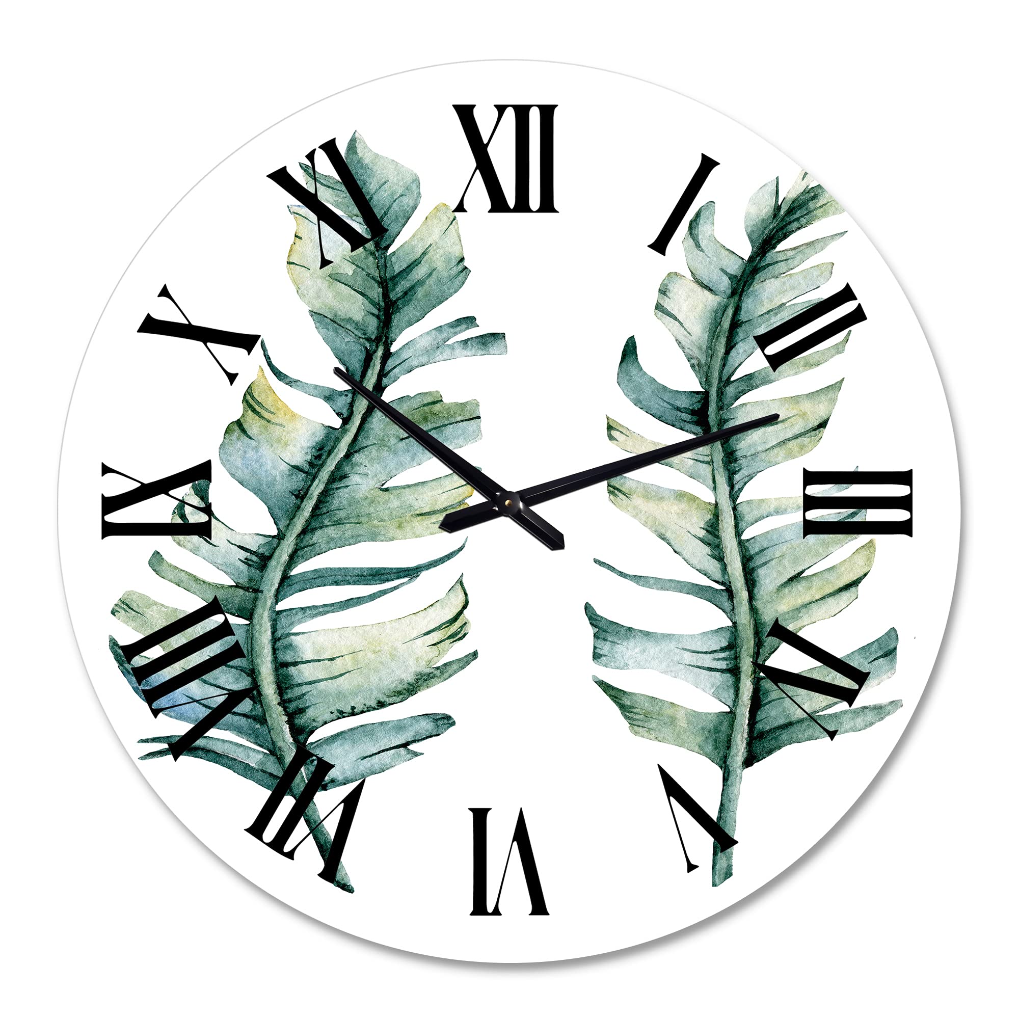 Farmhouse Wall Clock with Tropical Leaves Design - Large Floral & Botanical Wall Decor for Kitchen, Living Room, Bedroom - Perfect for Home, Office, and Gift Giving