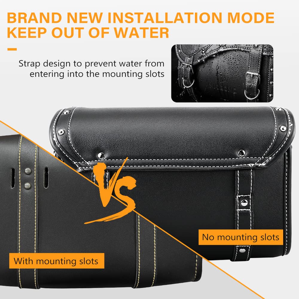 Premium PU Leather Motorcycle Fork Bag - Universal Waterproof Handlebar Tool Bag with Reinforced Straps for Harley, Cruiser & Touring Bikes - Large Black Saddle Bag for Road Trips & Daily Commuting