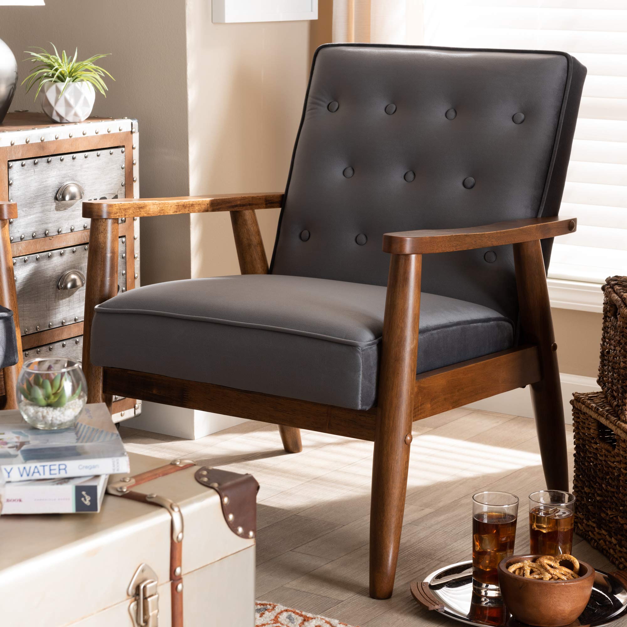 Baxton Studio Modern Office Chairs - Grey & Brown Upholstered Ergonomic Desk Chairs for Home & Office Workspace