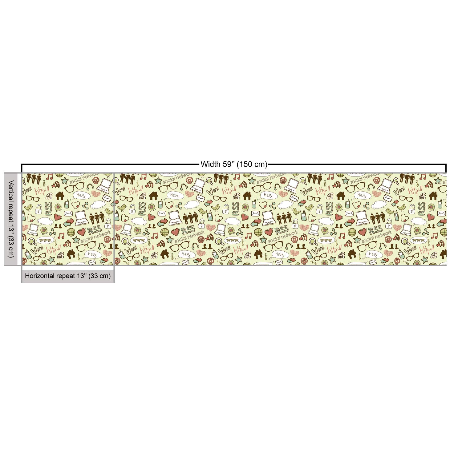 Ambesonne Geek Fabric by The Yard - IT Themed Computer Laptop Glasses & Social Network Print - 10 Yards Pale Green Upholstery Fabric for DIY Home Decor, Curtains, Pillows & Craft Projects