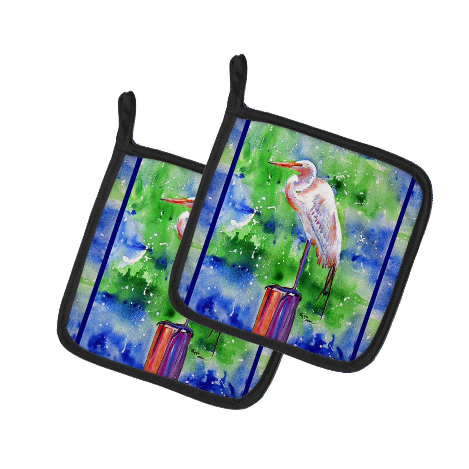 Caroline's Treasures 8358PTHD Egret Pair Heat Resistant Pot Holders Set - 7.5