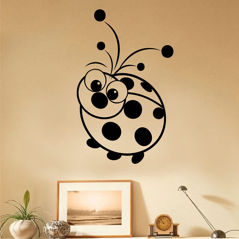 Cute Ladybug Vinyl Wall Sticker Decal - Big Nose Lady Bug Insect Design for Kids Room, Nursery, Playroom & Home Decor (30x22 Inch) - Perfect for Children's Bedroom, Kindergarten & DIY Wall Art Projects