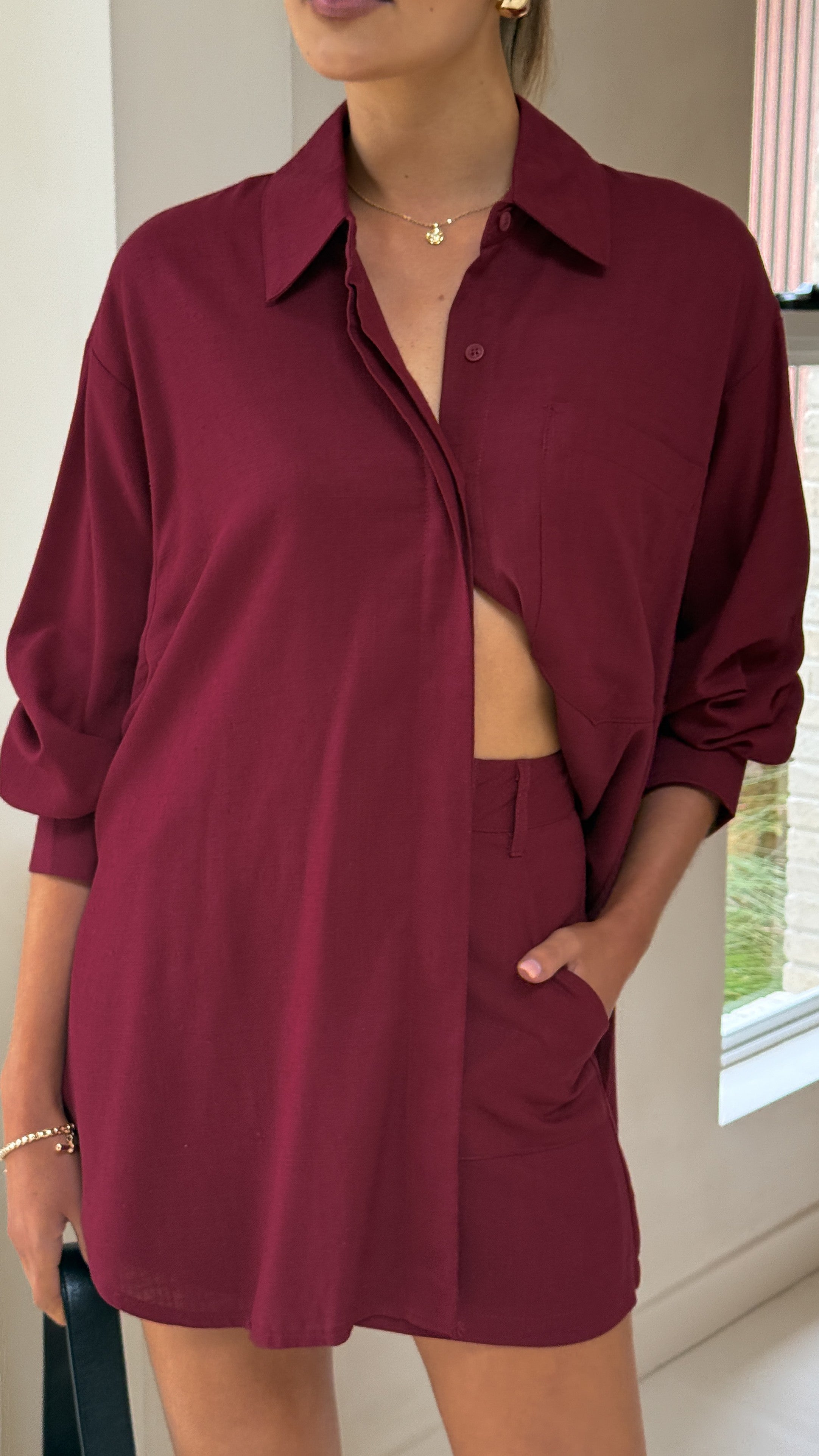 Charla Button Up Top for Women - Elegant Burgundy Blouse for Casual & Office Wear | Perfect for Work, Dates & Everyday Outfits