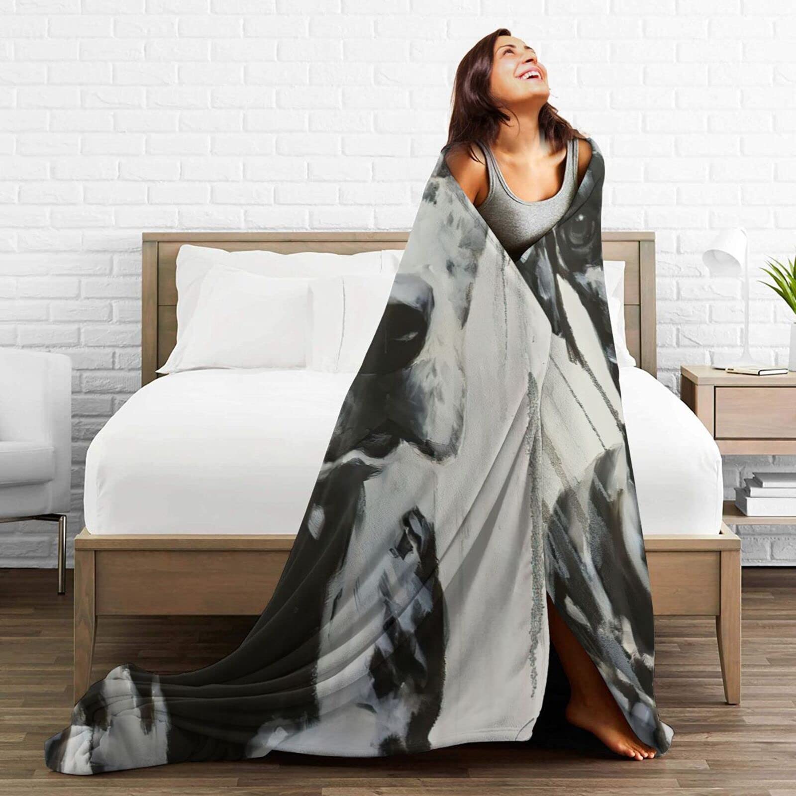 Large Black and White Harlequin Great Dane Mix Flannel Plush Soft Thanksgiving Throw Blanket - Cozy Lightweight Decorative Couch Blanket for Fall, Winter & Holiday Decor