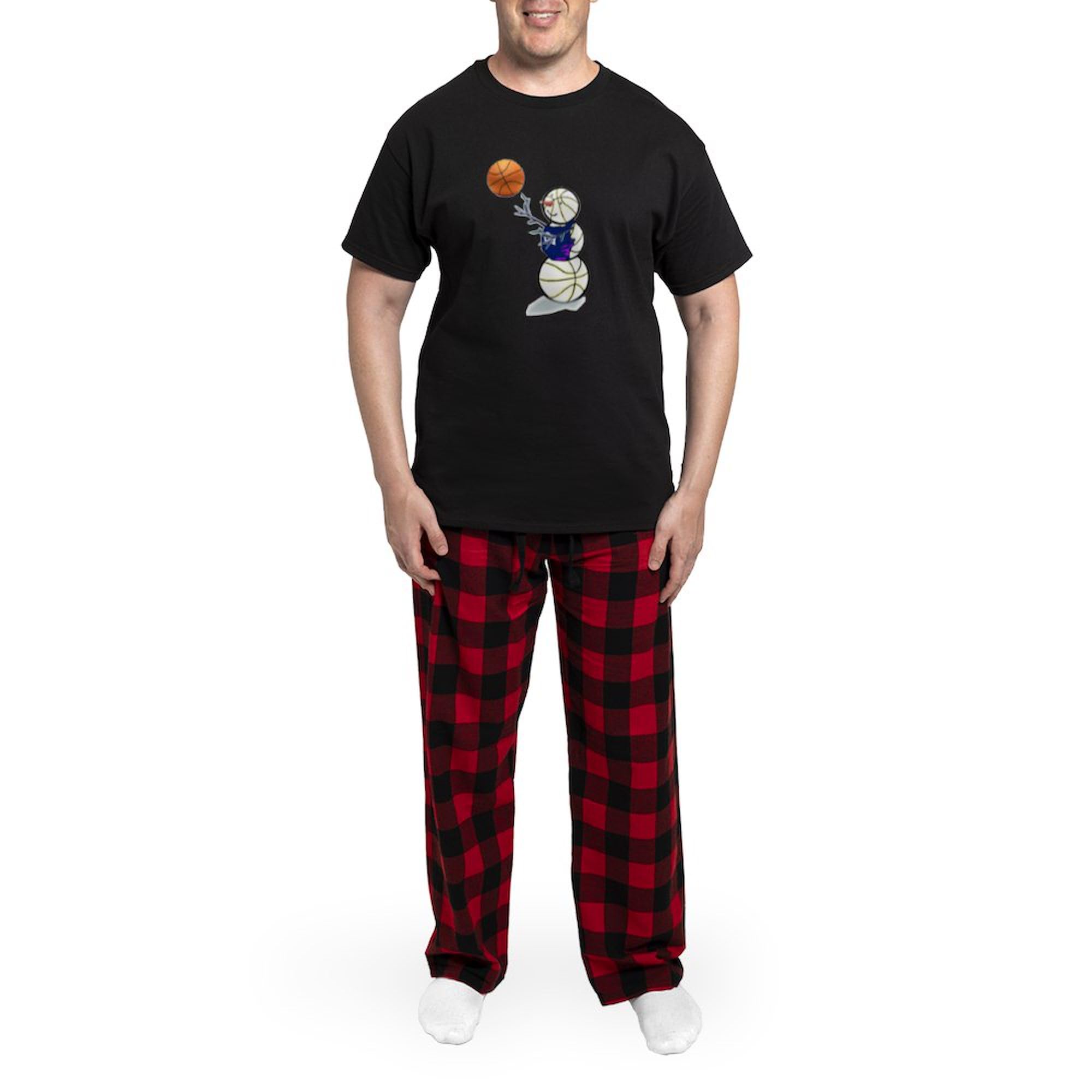Basketball Snowman Men's Dark Pajama Set - 2-Piece Lounge & Sleepwear for Men | Cozy Winter Nights & Christmas Gift Idea