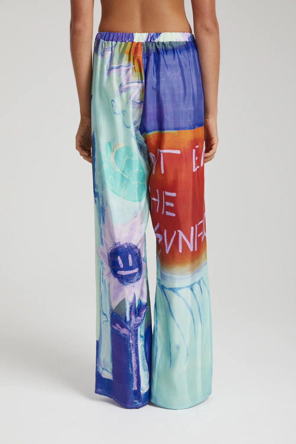 Elastic Waist Pants for Women - Blue Sunflower Print - Comfortable Stretchy Lounge Pants for Yoga, Home, and Travel