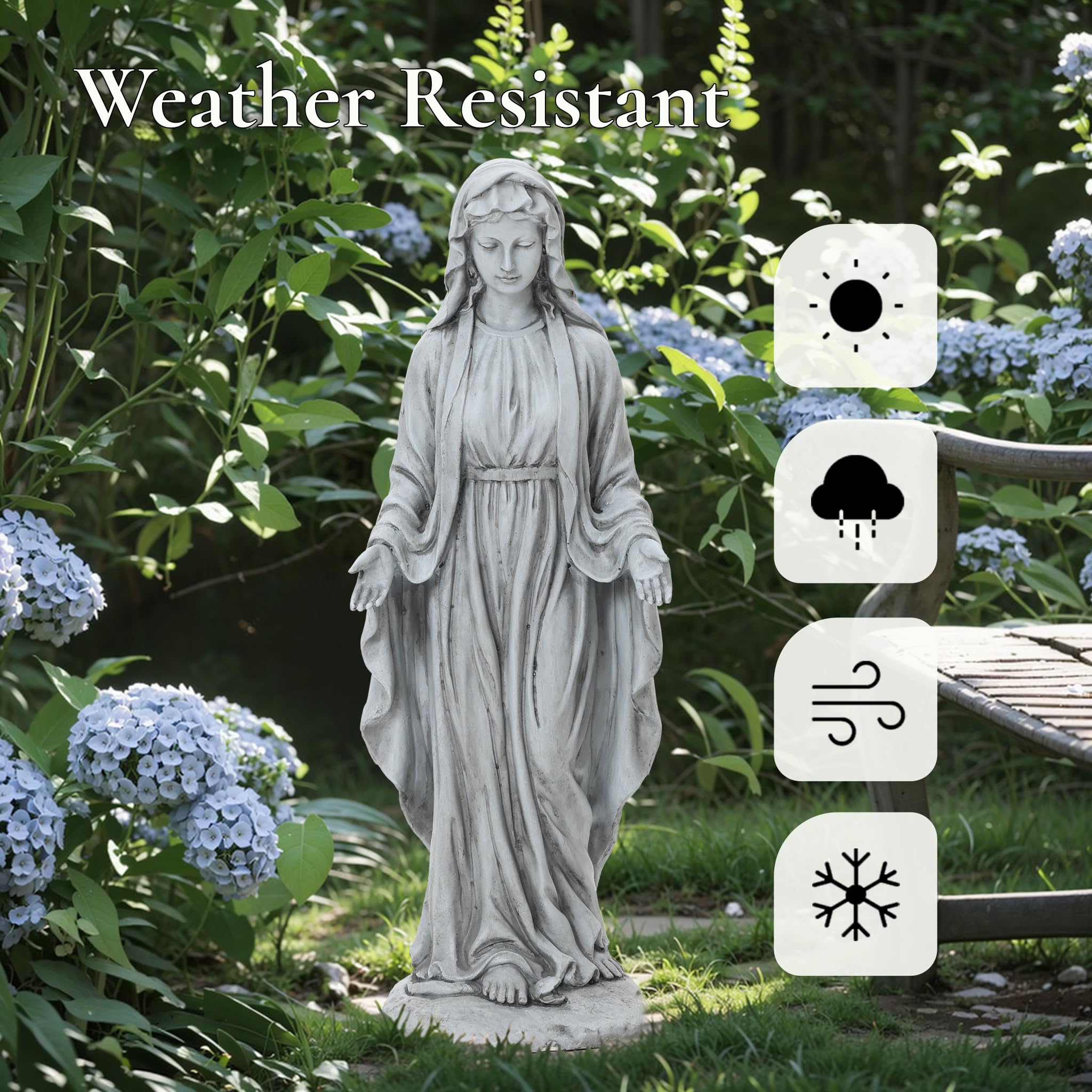30'' Virgin Mary Outdoor Statue - Religious Garden Sculpture, Blessed Mother Statue for Patio & Yard Decor, Weather-Resistant Gray Virgin Mary Sculpture for Catholic Home, Church & Garden Devotion