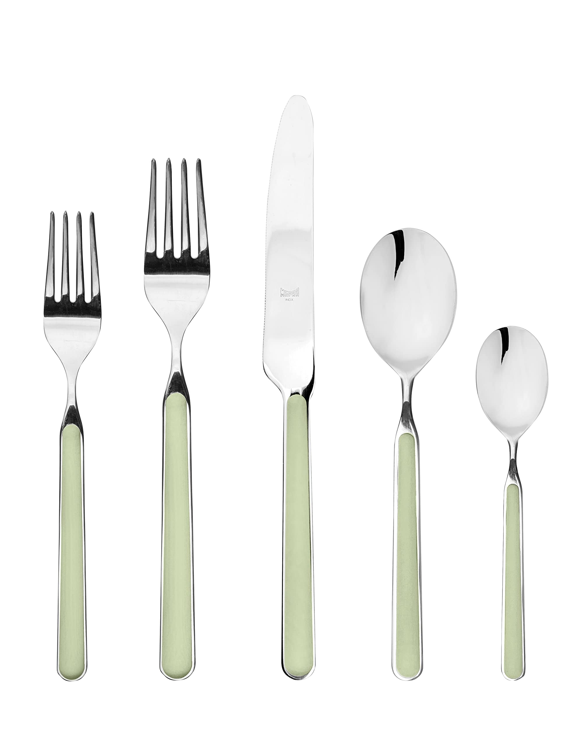 Premium MEPRA Flatware Set in Sage Green - 18-Piece Stainless Steel Cutlery for 4, Elegant Dinnerware for Formal Dining, Wedding Gifts & Home Entertaining