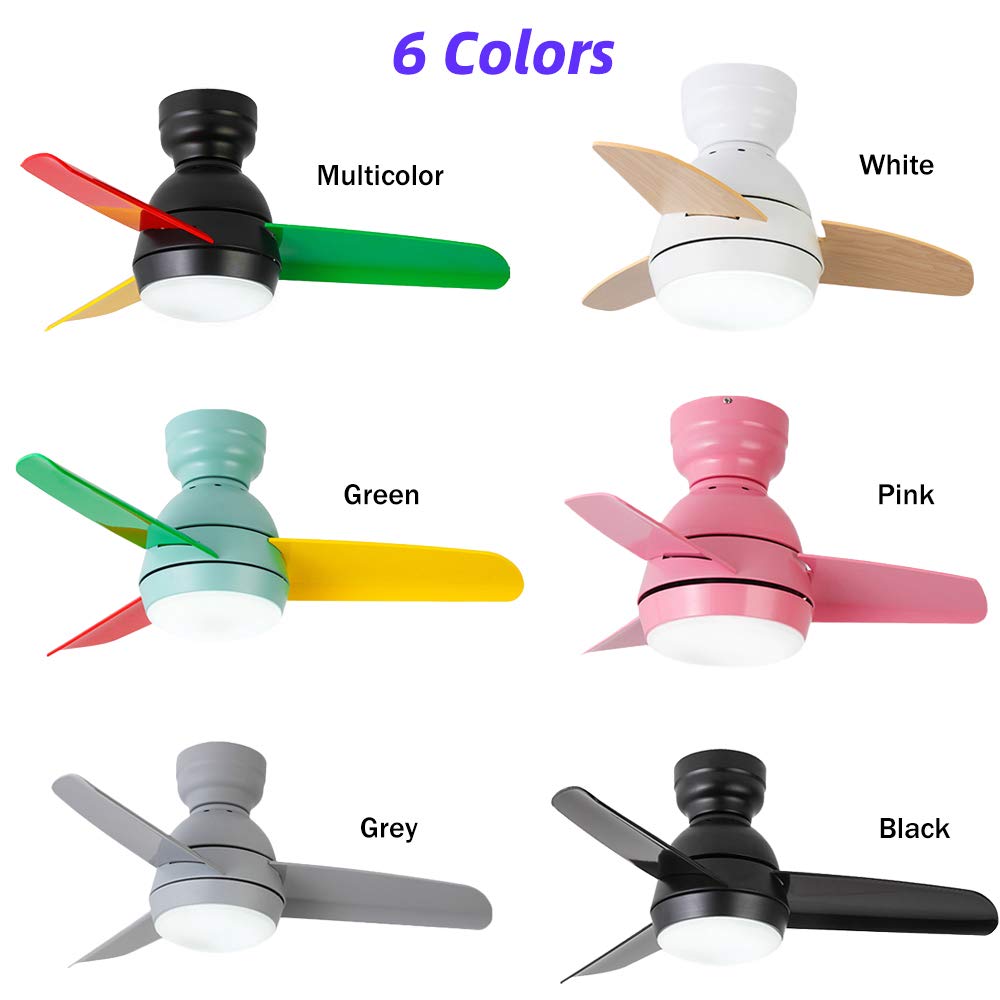 KWOKING 3-Blade Ceiling Fan with LED Light and Remote Control - Modern Adjustable Speed Bedroom Fan with Multicolor Lighting, Reversible Function for Kids Room, Living Room & Nursery | Energy Efficient Cooling & Ambient Lighting Solution