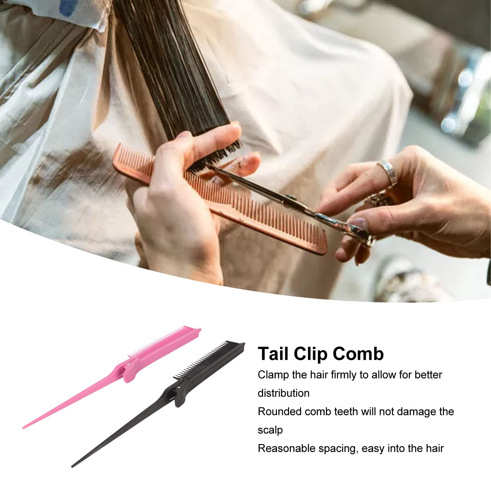 Portable Tail Clip Comb - Rounded Teeth, Ergonomic & Slip-Resistant Design - Lightweight & Comfortable Grip for Home & Salon Hair Styling - Perfect for DIY Haircuts, Styling, and Professional Salon Use