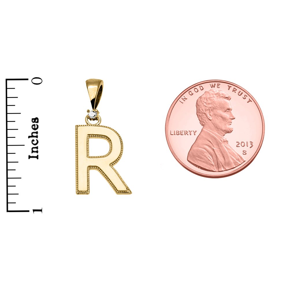 14K Yellow Gold High Polish Milgrain Solitaire Diamond Initial 