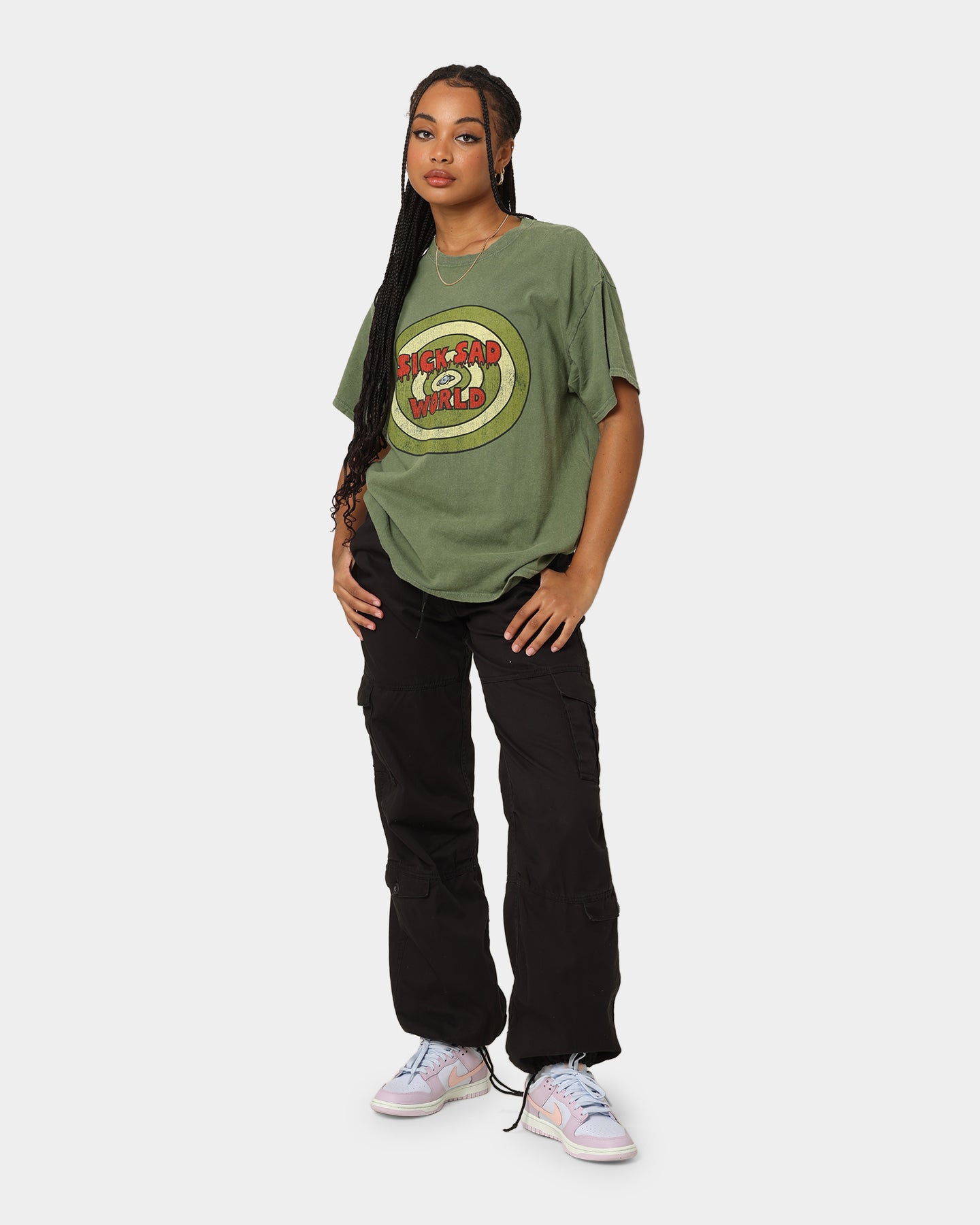 American Thrift X Daria Sick Sad World Graphic T-Shirt - Vintage Military Green Tee for Casual Wear, Street Style & 90s Nostalgia Fashion