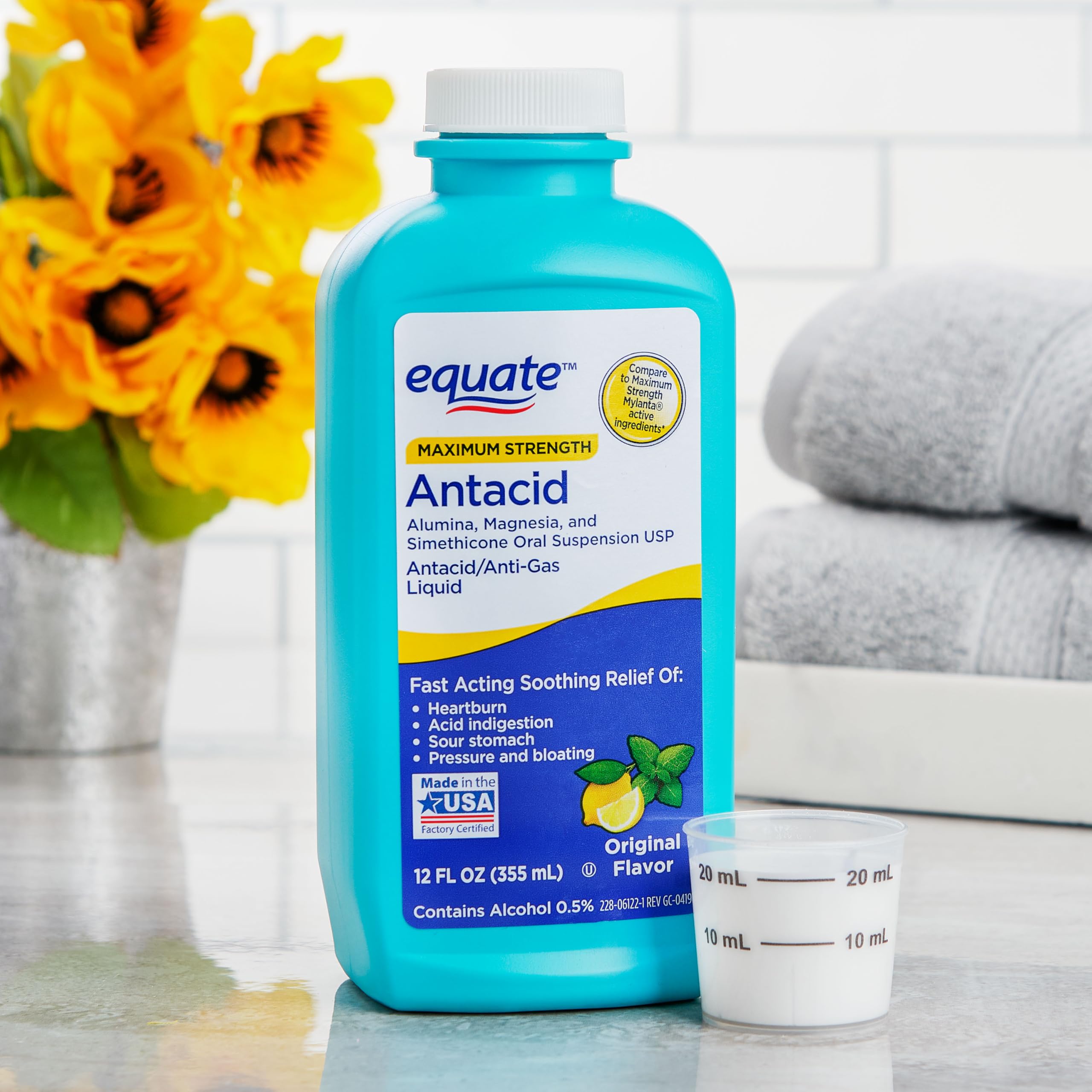 Equate Maximum Strength Antacid Liquid - Original Flavor (2 Pack, 12 fl oz) | Fast Heartburn & Acid Reflux Relief | Perfect for Home, Office & Travel Use