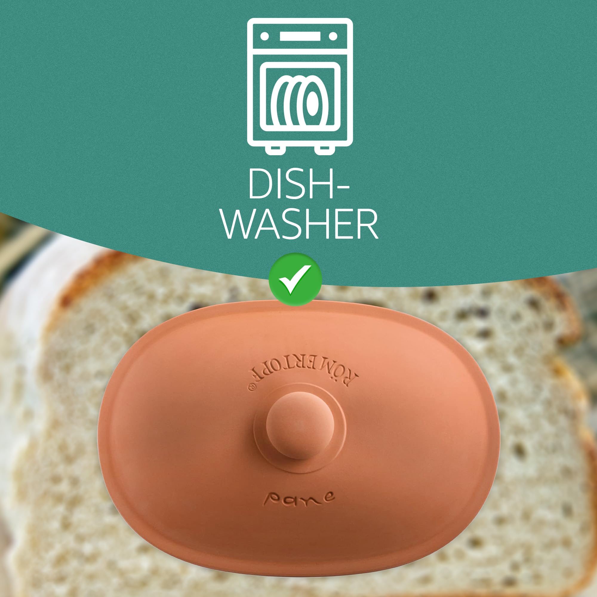 Romertopf Oval Ceramic Bread Keeper | Natural Terracotta Bread Storage Pot for Freshness - 15.7