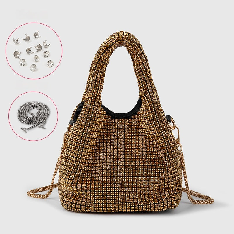 Luxury Diamond Encrusted & Diamond Filled Tote Bucket Dinner Bag - Elegant Evening Clutch for Parties, Weddings & Special Occasions - 819045946412