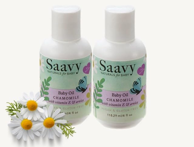 **Organic Chamomile Baby Oil for Sensitive Skin - Vegan, Paraben-Free with Jojoba Oil & Shea Butter - Calming Massage Oil for Newborns & Infants - Perfect for Bedtime & Relaxation**