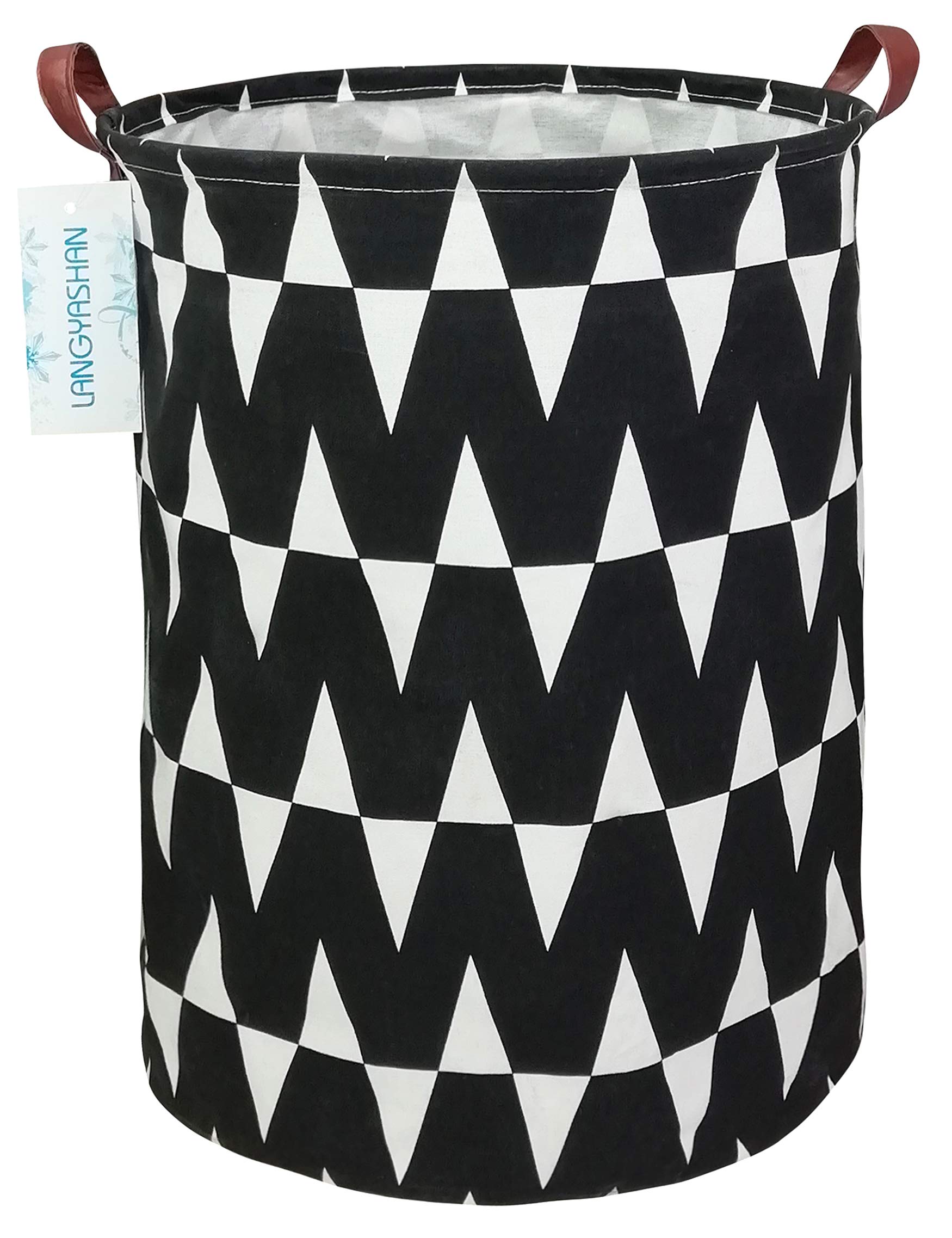 LANGYASHAN Collapsible Canvas Laundry Basket - Foldable Storage Bin for Clothes, Toys, and Organizing - Perfect for Bedroom, Nursery, Kids Room & Gift Giving (Black, Medium) - Space-Saving Home Organization Solution