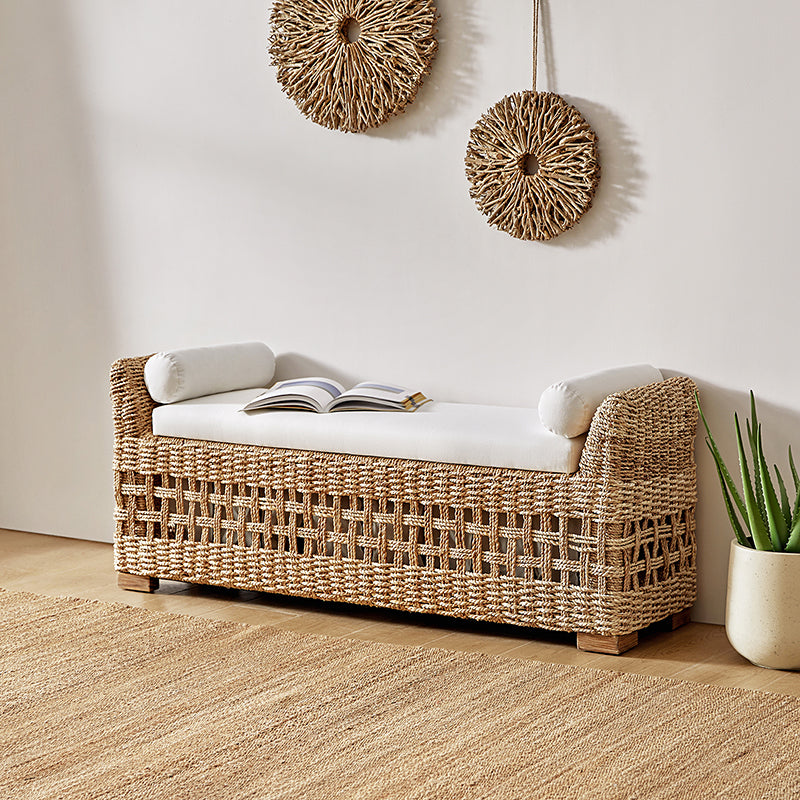 Coastal Charm Leo Ratten Storage Bench - Stylish Woven Rattan Entryway Bench with Hidden Storage for Shoes, Blankets & More | Perfect for Living Room, Bedroom & Porch Décor