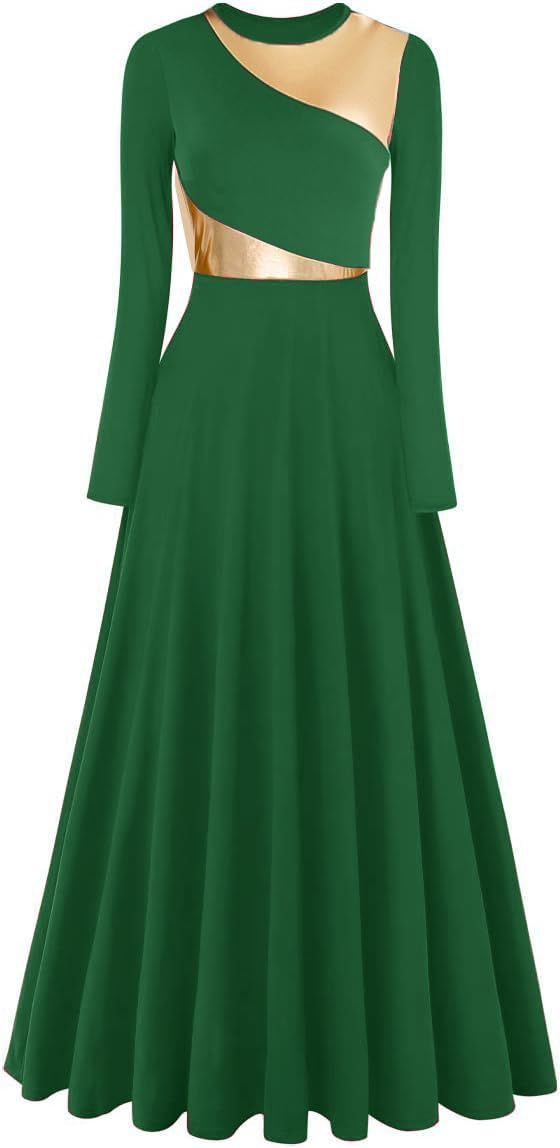 Elegant Women's Liturgical Dance Dress - Full Length Church Robe for Modern Praise & Worship - Lyrical Dance Costume with Matching Headwear - Perfect for Church Performances, Gospel Choirs & Spiritual Dance Ministries