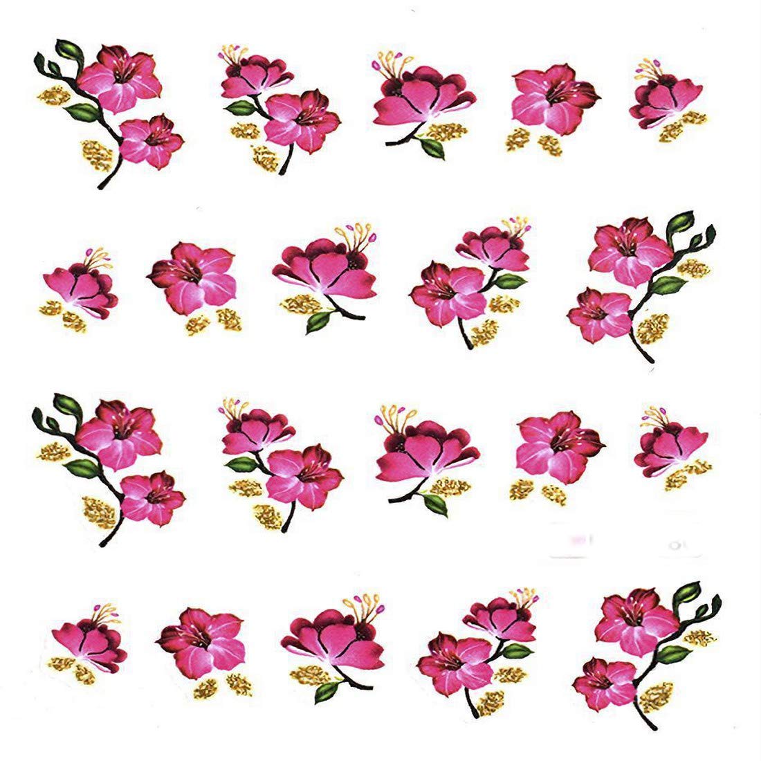 Valentine's Day Glitter Hibiscus Nail Art Decals - Water Transfer Stickers for Manicure (6.2x5.2cm) - Perfect for Valentine's Gifts, DIY Nail Design & Party Nail Art