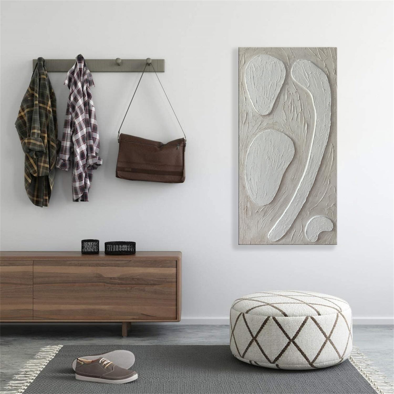 24x48 White Abstract Textured Canvas Wall Art - Hand Painted Contemporary Plaster Decor for Living Room, Bedroom & Office - Minimalist Vertical Modern Home Decor