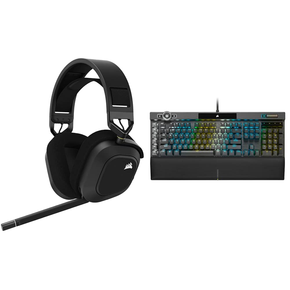 CORSAIR HS80 RGB Wireless Gaming Headset & K100 RGB Mechanical Keyboard Bundle - Carbon Design, Cherry MX Speed Silver Switches, AXON Hyper-Processing - Perfect for PC/PS5/Xbox Gaming & Streaming