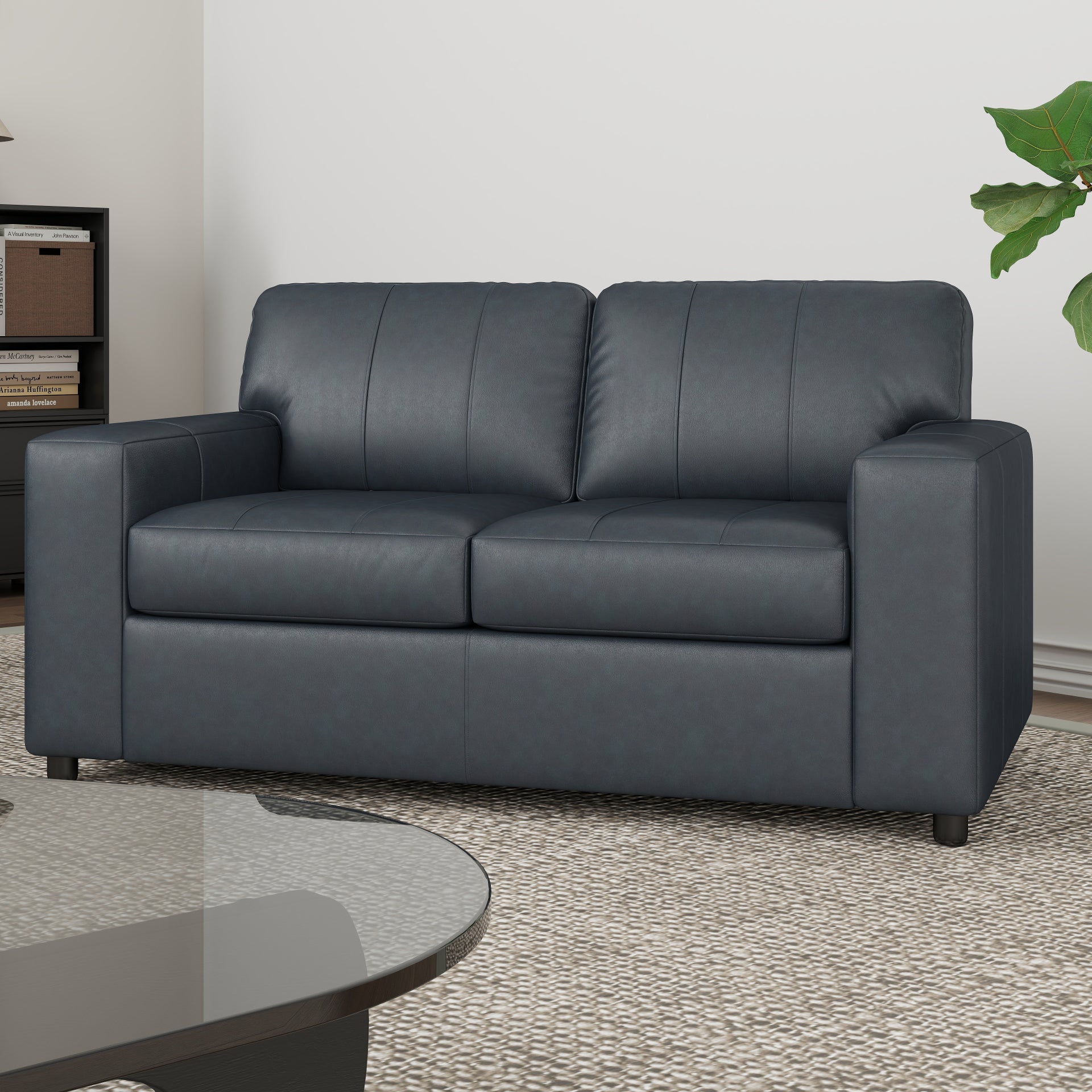 Roundhill Furniture Sakan Genuine Leather Upholstered Loveseat Sofa - Modern Two-Seater for Living Room, Lounge & Office