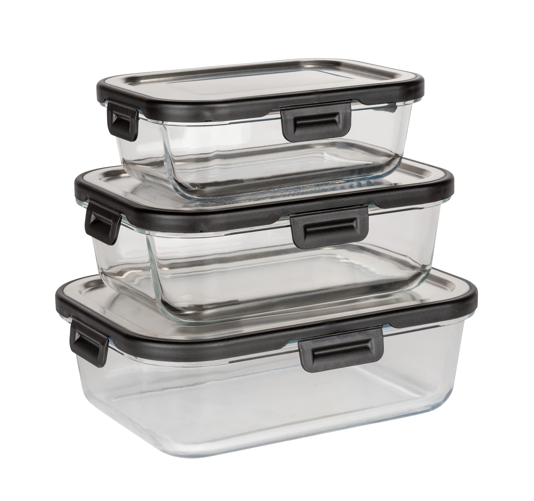 WENKO 1.5L Airtight Glass Food Storage Container with Stainless Steel Lid - Dishwasher Safe, Stackable & Leak-Proof (23 x 7.5 x 17 cm) - Perfect for Meal Prep, Leftovers & Pantry Organization